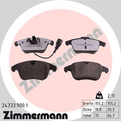 Zimmermann 24333.900.1 - Тормозные колодки, дисковые, комплект autosila-amz.com