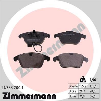 Zimmermann 24333.200.1 - Тормозные колодки, дисковые, комплект autosila-amz.com