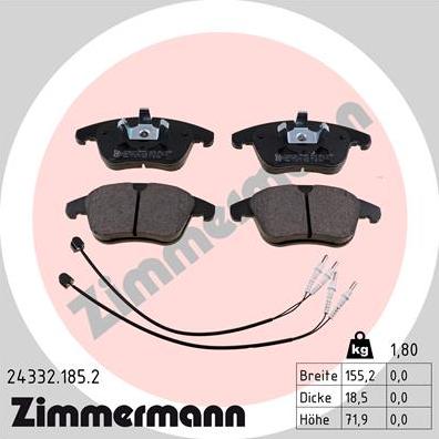 Zimmermann 24332.185.2 - Тормозные колодки, дисковые, комплект autosila-amz.com