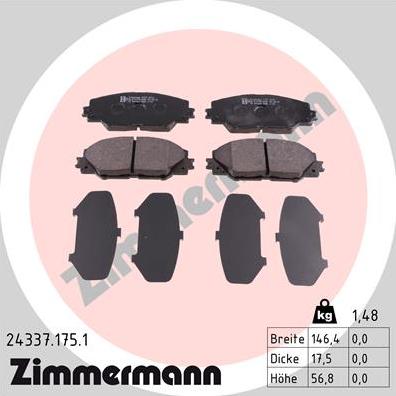 Zimmermann 24337.175.1 - Тормозные колодки, дисковые, комплект autosila-amz.com