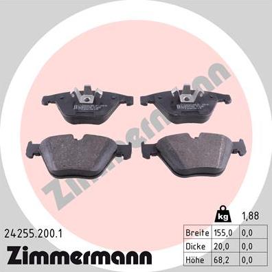 Zimmermann 24255.200.1 - Тормозные колодки, дисковые, комплект autosila-amz.com