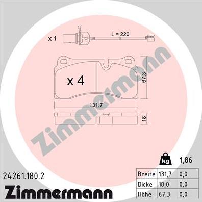 Zimmermann 24261.180.2 - Тормозные колодки, дисковые, комплект autosila-amz.com