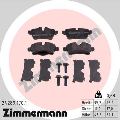 Zimmermann 24289.170.1 - Тормозные колодки, дисковые, комплект autosila-amz.com