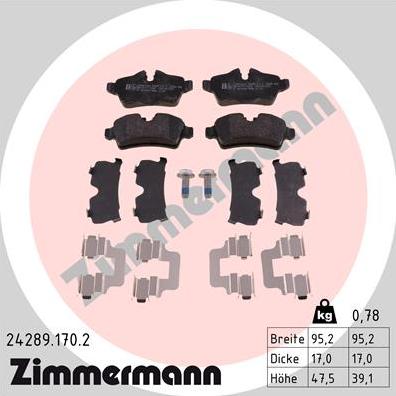 Zimmermann 24289.170.2 - Тормозные колодки, дисковые, комплект autosila-amz.com