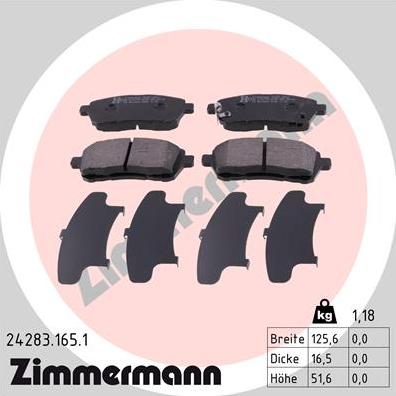 Zimmermann 24283.165.1 - Тормозные колодки, дисковые, комплект autosila-amz.com
