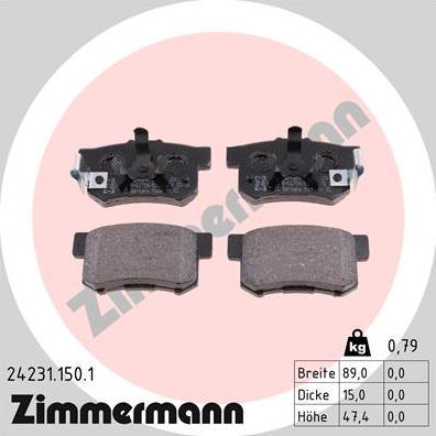 Zimmermann 24231.150.1 - 24231.150.1_колодки дисковые !задн. 89x47x15 \ Honda CR-V/FR-V 1.7i/1.8i/2.0i/2.2CTDi 02> autosila-amz.com