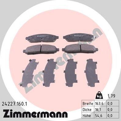 Zimmermann 24227.160.1 - Тормозные колодки, дисковые, комплект autosila-amz.com
