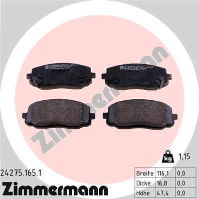 Zimmermann 24275.165.1 - Тормозные колодки, дисковые, комплект autosila-amz.com