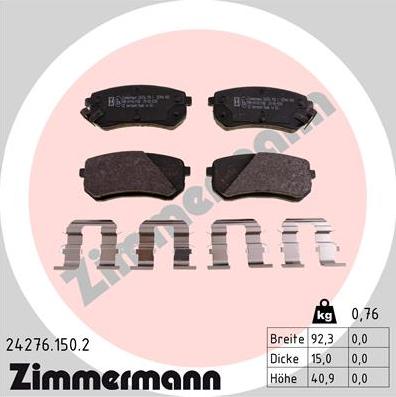Zimmermann 24276.150.2 - Тормозные колодки, дисковые, комплект autosila-amz.com