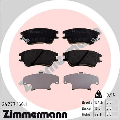 Zimmermann 24277.160.1 - Тормозные колодки, дисковые, комплект autosila-amz.com