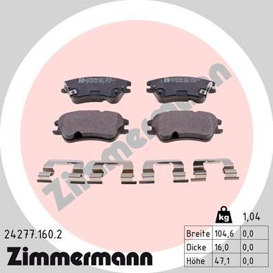 Zimmermann 24277.160.2 - Тормозные колодки, дисковые, комплект autosila-amz.com