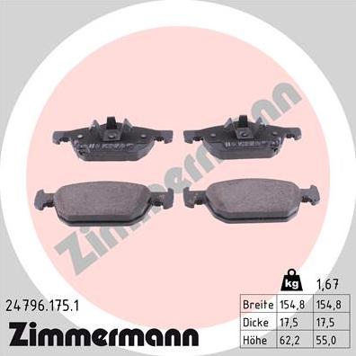 Zimmermann 24796.175.1 - Тормозные колодки, дисковые, комплект autosila-amz.com
