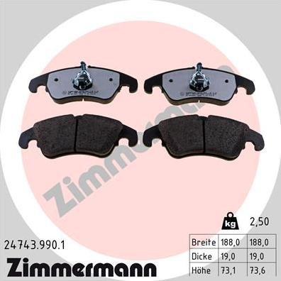 Zimmermann 24743.990.1 - Тормозные колодки, дисковые, комплект autosila-amz.com