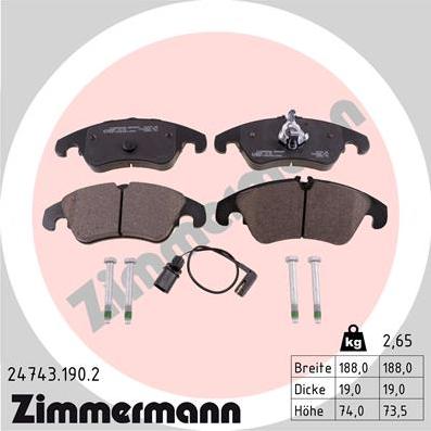 Zimmermann 24743.190.2 - Тормозные колодки, дисковые, комплект autosila-amz.com