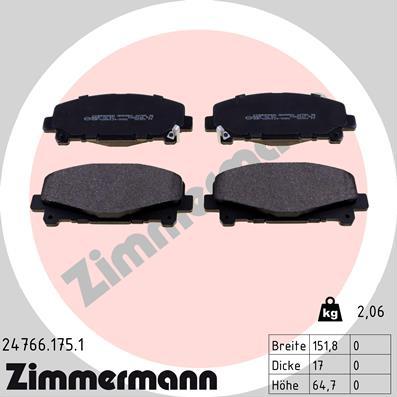 Zimmermann 24766.175.1 - Тормозные колодки, дисковые, комплект autosila-amz.com