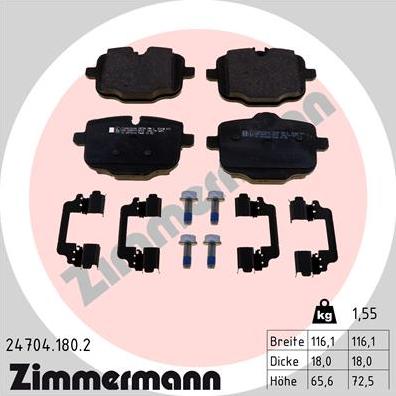 Zimmermann 24704.180.2 - Тормозные колодки, дисковые, комплект autosila-amz.com