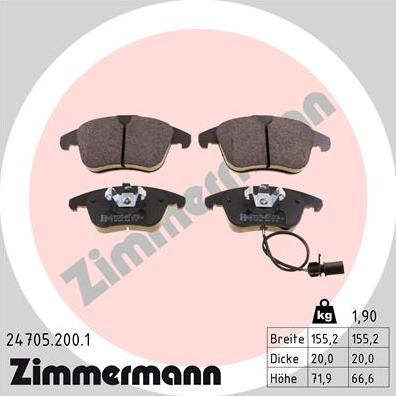 Zimmermann 24705.200.1 - Тормозные колодки, дисковые, комплект autosila-amz.com