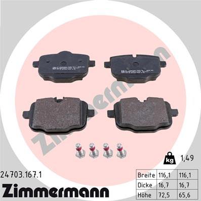 Zimmermann 24703.167.1 - Тормозные колодки, дисковые, комплект autosila-amz.com