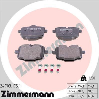 Zimmermann 24703.175.1 - Тормозные колодки, дисковые, комплект autosila-amz.com