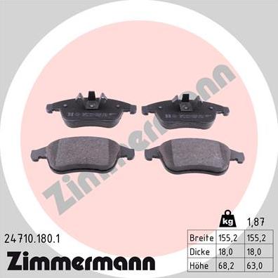 Zimmermann 24710.180.1 - Тормозные колодки, дисковые, комплект autosila-amz.com