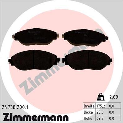 Zimmermann 24738.200.1 - Тормозные колодки, дисковые, комплект autosila-amz.com