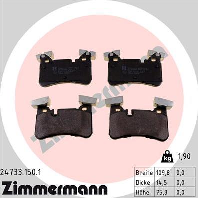 Zimmermann 24733.150.1 - Тормозные колодки, дисковые, комплект autosila-amz.com