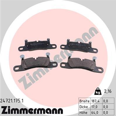 Zimmermann 24721.175.1 - Тормозные колодки, дисковые, комплект autosila-amz.com