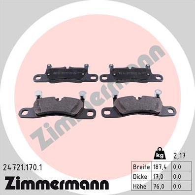 Zimmermann 24721.170.1 - Тормозные колодки, дисковые, комплект autosila-amz.com