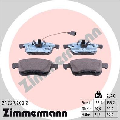 Zimmermann 24727.200.2 - Тормозные колодки, дисковые, комплект autosila-amz.com
