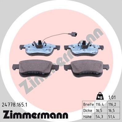 Zimmermann 24778.165.1 - Тормозные колодки, дисковые, комплект autosila-amz.com