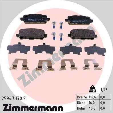 Zimmermann 25947.170.2 - Тормозные колодки, дисковые, комплект autosila-amz.com
