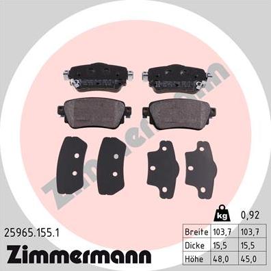 Zimmermann 25965.155.1 - Тормозные колодки, дисковые, комплект autosila-amz.com