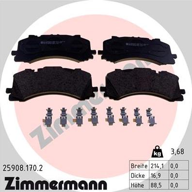 Zimmermann 25908.170.2 - Тормозные колодки, дисковые, комплект autosila-amz.com