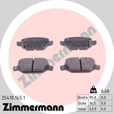 Zimmermann 25410.145.1 - Тормозные колодки, дисковые, комплект autosila-amz.com