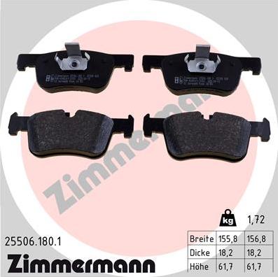Zimmermann 25506.180.1 - Тормозные колодки, дисковые, комплект autosila-amz.com