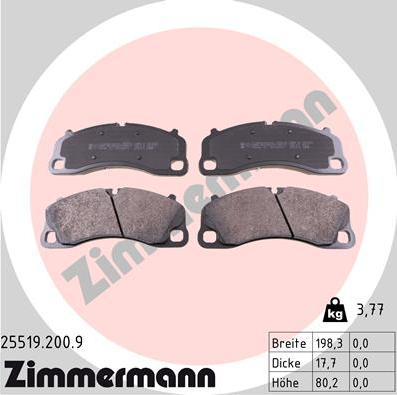 Zimmermann 25519.200.9 - Тормозные колодки, дисковые, комплект autosila-amz.com