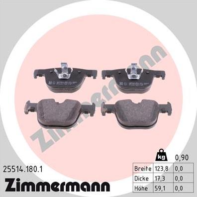Zimmermann 25514.180.1 - Тормозные колодки, дисковые, комплект autosila-amz.com
