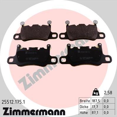 Zimmermann 25512.175.1 - Тормозные колодки, дисковые, комплект autosila-amz.com