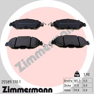 Zimmermann 25589.170.1 - Тормозные колодки, дисковые, комплект autosila-amz.com