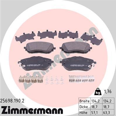 Zimmermann 25698.190.2 - Тормозные колодки, дисковые, комплект autosila-amz.com