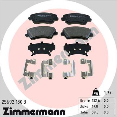 Zimmermann 25692.180.3 - Тормозные колодки, дисковые, комплект autosila-amz.com
