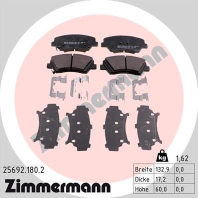 Zimmermann 25692.180.2 - Тормозные колодки, дисковые, комплект autosila-amz.com