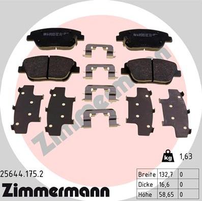 Zimmermann 25644.175.2 - колодки дисковые !перед. 133x59x18 \ Hyundai Sonata V, KIA Optima 2.0/2.4/2.0CRDi 10> autosila-amz.com