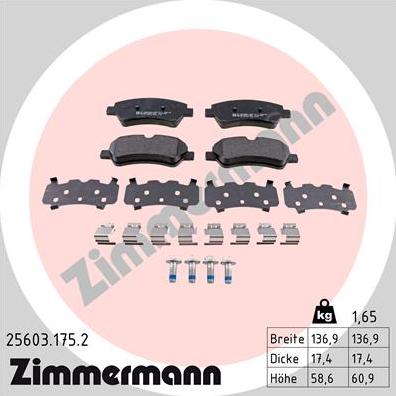 Zimmermann 25603.175.2 - Тормозные колодки, дисковые, комплект autosila-amz.com