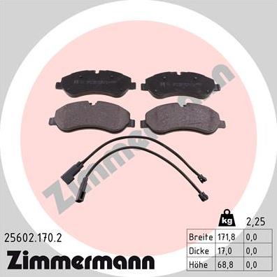 Zimmermann 25602.170.2 - Тормозные колодки, дисковые, комплект autosila-amz.com