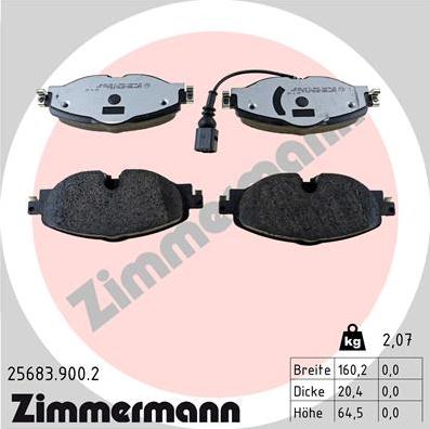 Zimmermann 25683.900.2 - колодки дисковые !перед. 160x65x20 \ Audi A3, VW Golf VII 1.2TSI-1.8TFSI/2.0TDI 12> autosila-amz.com