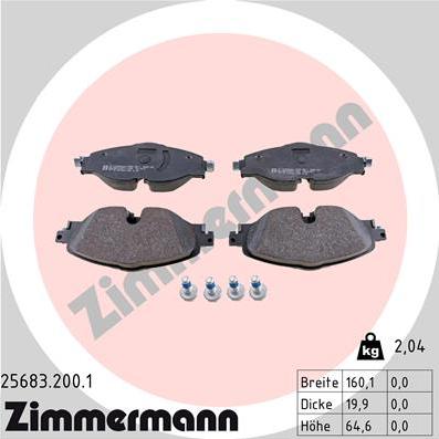 Zimmermann 25683.200.1 - Тормозные колодки, дисковые, комплект autosila-amz.com