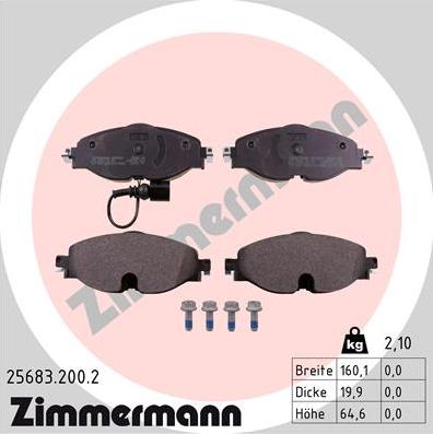 Zimmermann 25683.200.2 - Комплект тормозных колодок дисковый тормоз перед Zimmermann 25683.200.2 autosila-amz.com