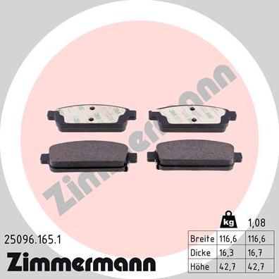 Zimmermann 25096.165.1 - Тормозные колодки, дисковые, комплект autosila-amz.com