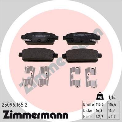 Zimmermann 25096.165.2 - Колодки тормозные дисковые Opel, Chevrolet autosila-amz.com